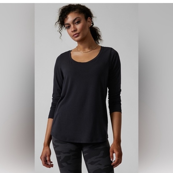 Athleta Stratus Il Tee Top Black 988022 Size L Long Sleeve - Picture 1 of 8